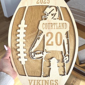 Personalized Football Player Wood Sign: Custom Team Colors Available