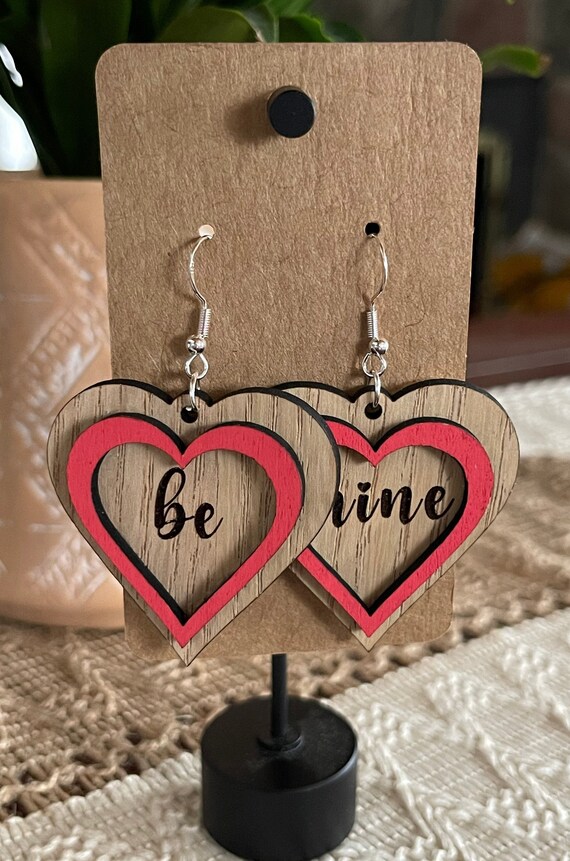 LOVE Be Mine Valentine's Day Heart Dangle Pierced Earrings