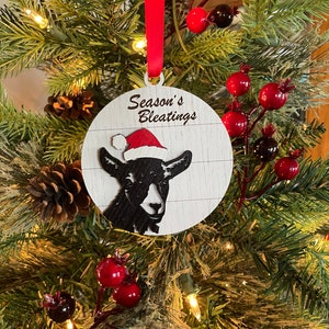 Funny Goat Christmas Ornament: Seasons Bleating&#39;s Santa Hat Decor