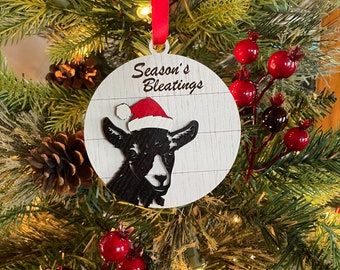 Funny Goat Ornament / Goat Christmas Ornament / Seasons Bleating’s Christmas Ornament / Ornament Exchange / Goat In Santa Hat