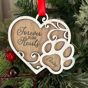 Pet Memorial Ornament: Heart & Paw Print Sympathy Gift