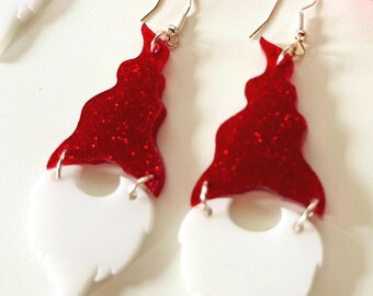 Glitter Acrylic Christmas Gnome Earrings: Hypoallergenic Holiday Jewelry