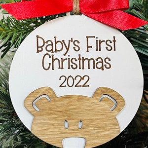 Baby's First Christmas Ornament 2025: Golden Oak Bear, Baltic Birch