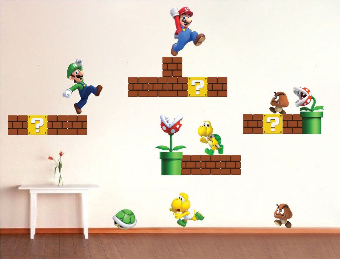 Super Mario Wall Decals Game Room Decals Mario Luigi Wall Etsy