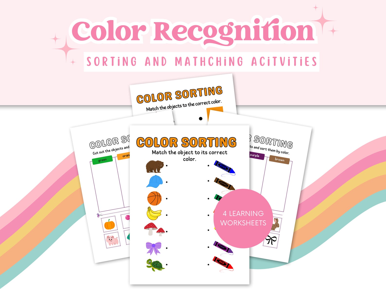 Color Sorting Activity, Preschool Learning Worksheet - Etsy