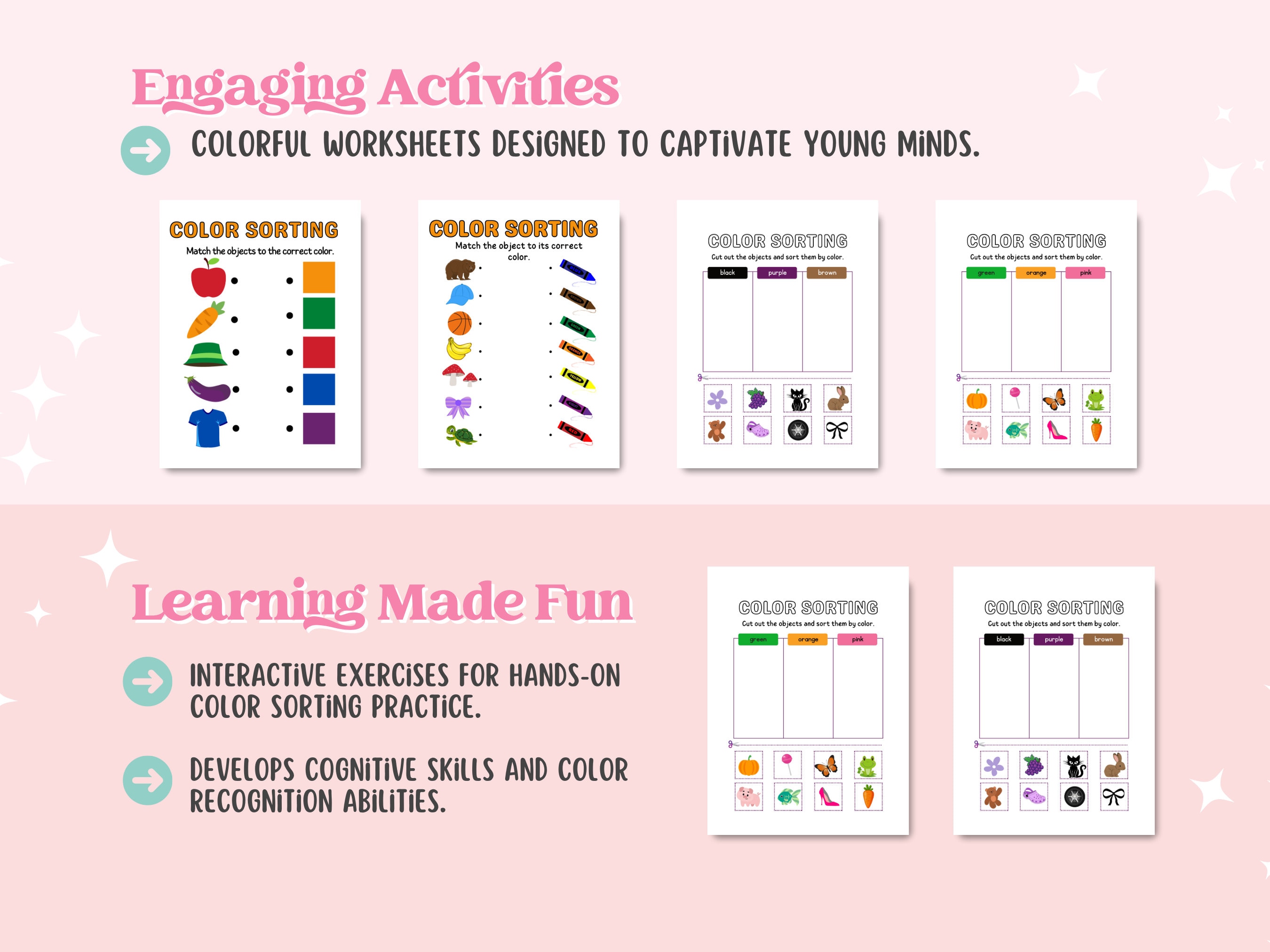 Color Sorting Activity, Preschool Learning Worksheet - Etsy