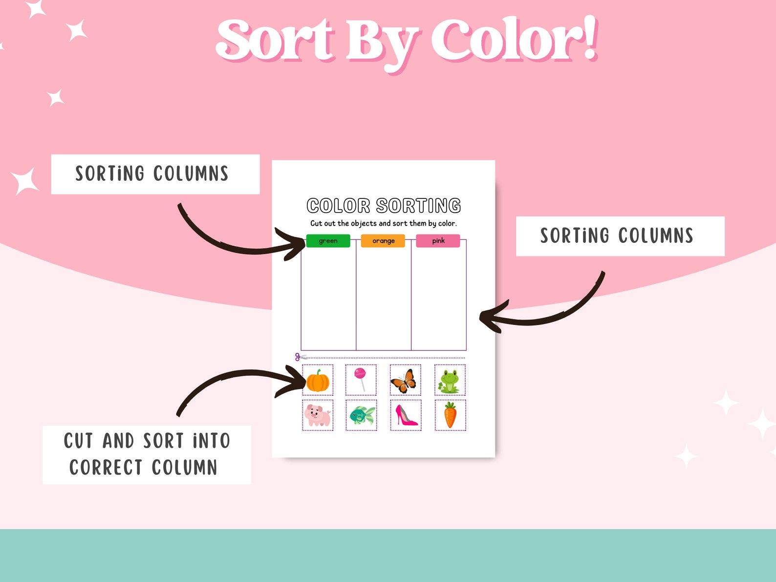 Color Sorting Activity, Preschool Learning Worksheet - Etsy