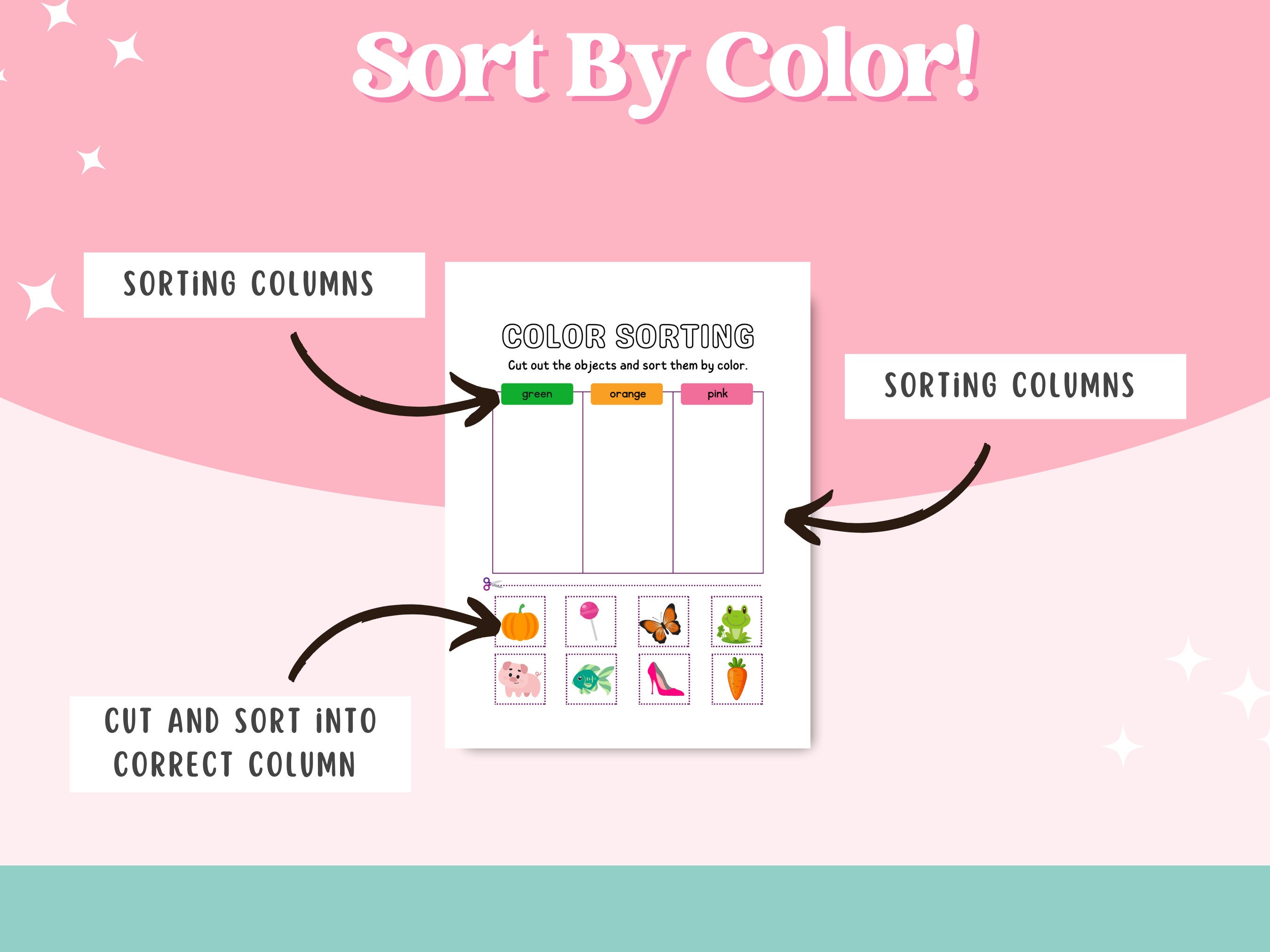Color Sorting Activity, Preschool Learning Worksheet - Etsy