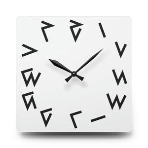 Kaktovik Iñupiaq Alaskan Native Numerals SQUARE White Clock, Acrylic, 10.75'' × 10.75'' Jumbo, 8'' × 8'' Mini