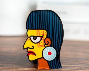 Woman Acrylic Pin – Nahua Codex Style Accessory - Mexica Aztec