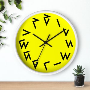 Kaktovik Iñupiaq Alaskan Native Numeral Wall Clock, SILENT Movement, FREE SHIPPING Worldwide, White Letters, Yellow, 10x