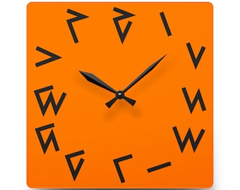 Kaktovik Iñupiaq Alaskan Native Numerals SQUARE Orange Clock, Acrylic, 10.75'' × 10.75'' Jumbo, 8'' × 8'' Mini