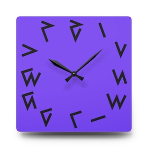 Kaktovik Iñupiaq Alaskan Native Numerals SQUARE Purple Clock, Acrylic, 10.75&#39;&#39; × 10.75&#39;&#39; Jumbo, 8&#39;&#39; × 8&#39;&#39;