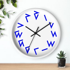Kaktovik Iñupiaq Alaskan Native Numeral Wall Clock, SILENT Movement, FREE SHIPPING Worldwide, Blue Letters, White Back, 10x10