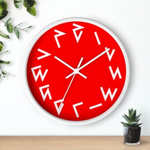 Kaktovik Iñupiaq Alaskan Native Numeral Wall Clock, SILENT Movement, FREE SHIPPING Worldwide, White Letters, Red Face, 10x10