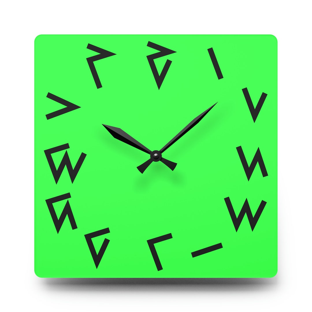 Kaktovik Iñupiaq Alaskan Native Numerals SQUARE Green Clock, Acrylic, 10.75'' 10.75'' Jumbo, 8