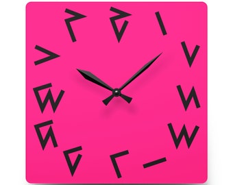 Kaktovik Iñupiaq Alaskan Native Numerals SQUARE Pink Wall Clock, Acrylic, 10.75'' × 10.75'' Jumbo, 8'' × 8'' Mini