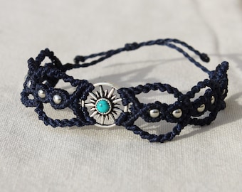 “Bluey” micro-macramé bracelet and Turquoise silver-plated brass connector