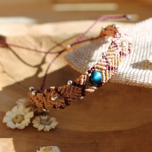 Customizable macramé “Kheze” bracelet and blue tiger’s eye bead