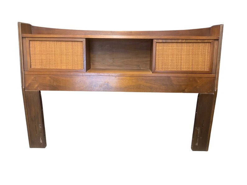 American of Martinsville Walnut Caned Storage Headboard Etsy