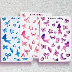 Sticker Sheet Planner Purple theme Pink theme Blue theme journal kawaii stickers