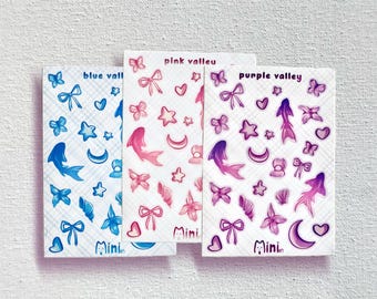Sticker Sheet Planner Purple theme Pink theme Blue theme journal kawaii stickers