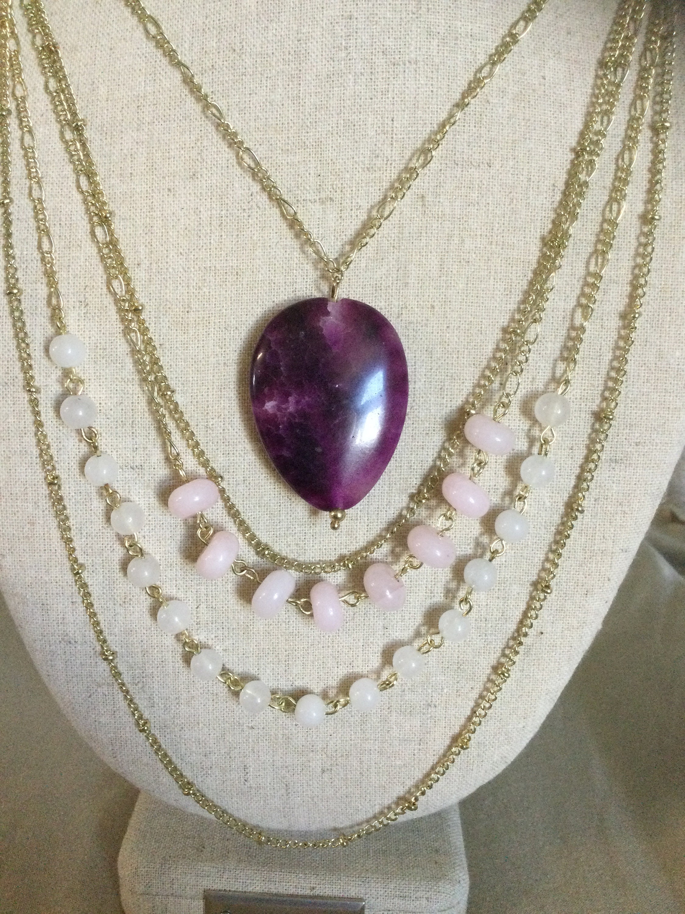 Amethyst Necklace with rose quartz and moonstones along with Etsy