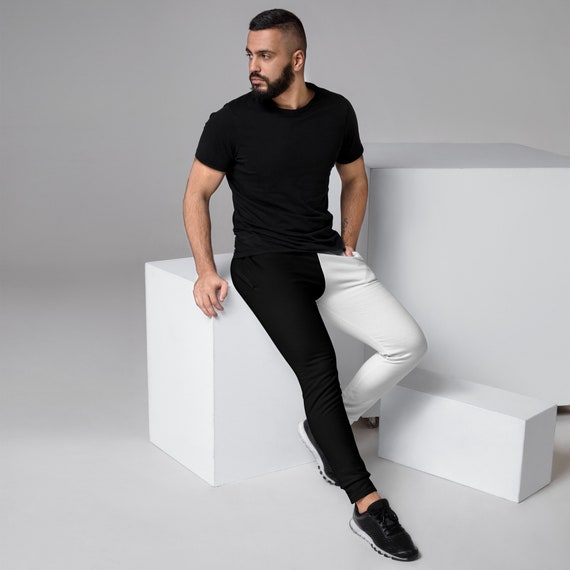 Black White Color Split Men's Joggers 