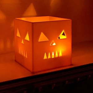 Halloween Pumpkin Tealight Holder: Spooky Cat Shadow Lantern