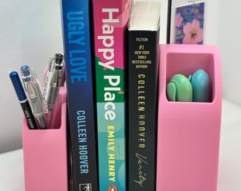 Bookend with Storage Organizer, Pen - Desk Holder, 3D Printed Modern Home & Office Decor