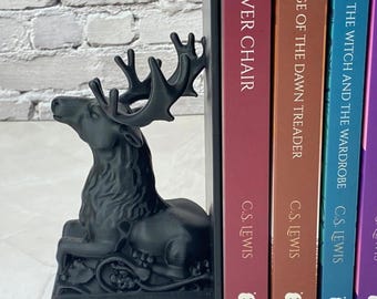 Sujetalibros de ciervo: decoración moderna con forma de venado, soporte rústico para libros con forma de animal para la biblioteca del hogar y la oficina.