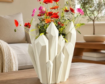 Crystal Cluster Vase, Gemstone Flower Holder, Fantasy Room Decor, Modern Shelf Accent Gift