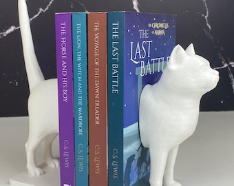 Cat Bookends Set | Cat Lover Gift | Unique Book Holder | Minimalist White Shelf Decor