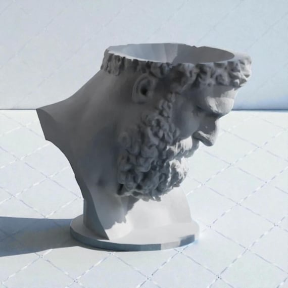 Hercules Sculptural Vase | Greek Bust Head | Classical Roman Statue | Mythology Home Decor | Bookshelf Office