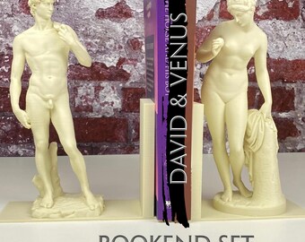 David & Venus Classical Sculpture Bookends| Michelangelo-Inspired Statue Decor | Greek Roman Art Shelf Holders