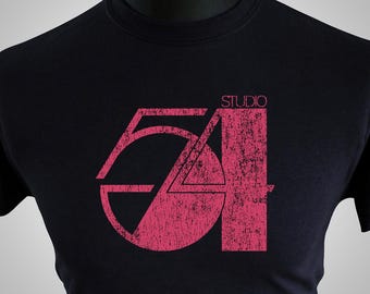 May include: Black t-shirt with a pink distressed graphic of the number 54 and the word "STUDIO" above it.