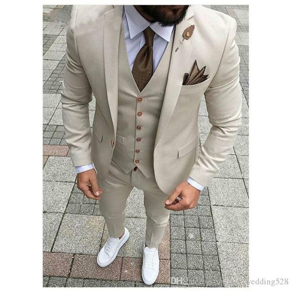 Men Suits Beige 3 Piece Slim Fit One Button Wedding Groom Party Wear Coat  Pant, Plus Size Beige Suit, Men Beige Suit, Beige Slim Fit Suit -   Canada