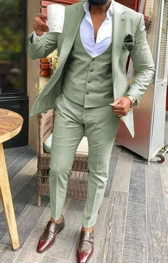 Men Suits Sage Green 3 Piece Slim Fit Elegant Formal Fashion Suits Groom  Wedding Suit Party Wear Dinner Suits Stylish Suits Bespoke For Men