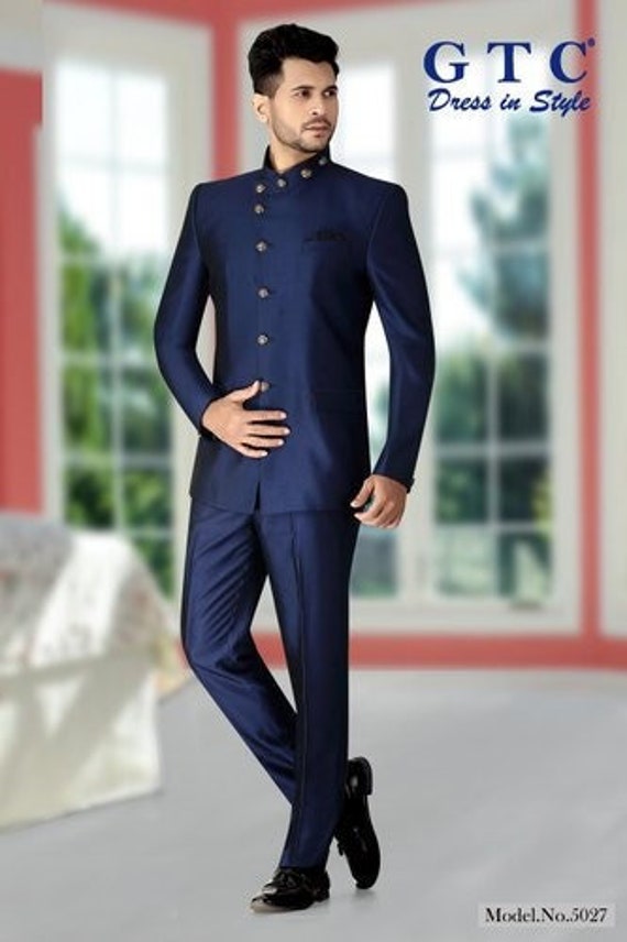 Buy Navy Blue Zardosi Embroidered Italian Jodhpuri Suit Online | Samyakk