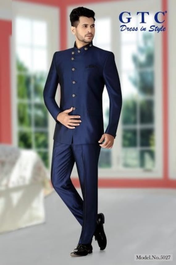 Buy Navy Blue Zardosi Embroidered Italian Jodhpuri Suit Online | Samyakk