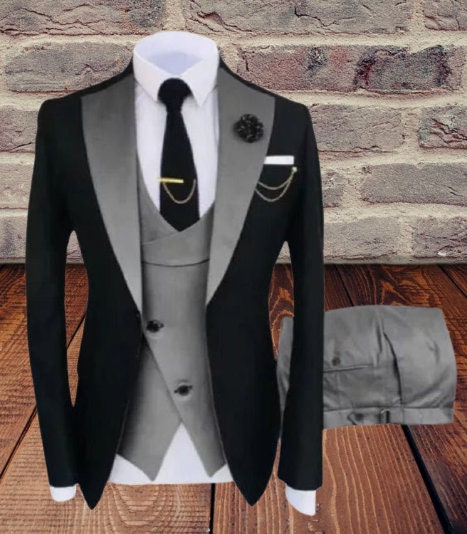 Indian New Design Men Suits 3 Piece Designer Tuxedo Black and Grey Style Wedding Suit Elegant Suit Formal Fashion Suits Bespoke for Men Etsy