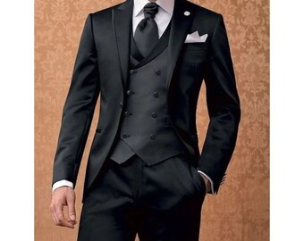 Trajes de hombre negros de 3 piezas con estilo para novio de boda ropa de fiesta ajustada trajes elegantes para cena de graduacion