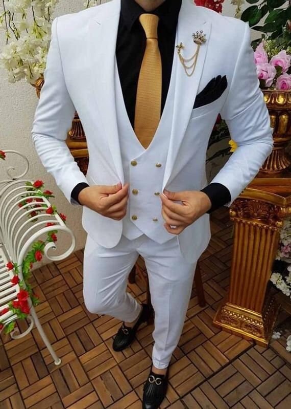 Three Pieces Slim Fit Striped Wedding Suits for Groom and Groomsmen - Shine Bright! main image 1