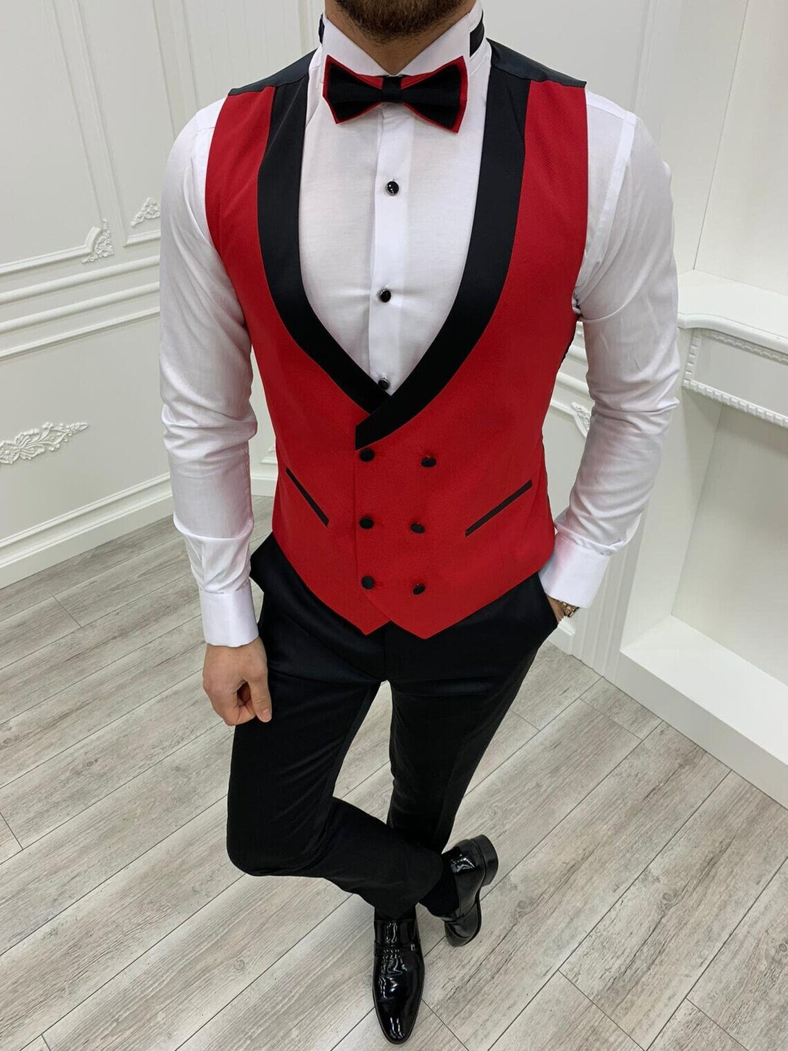 Men Red Suits Red 3 Piece Slim Fit One Button Wedding Groom Party Wear