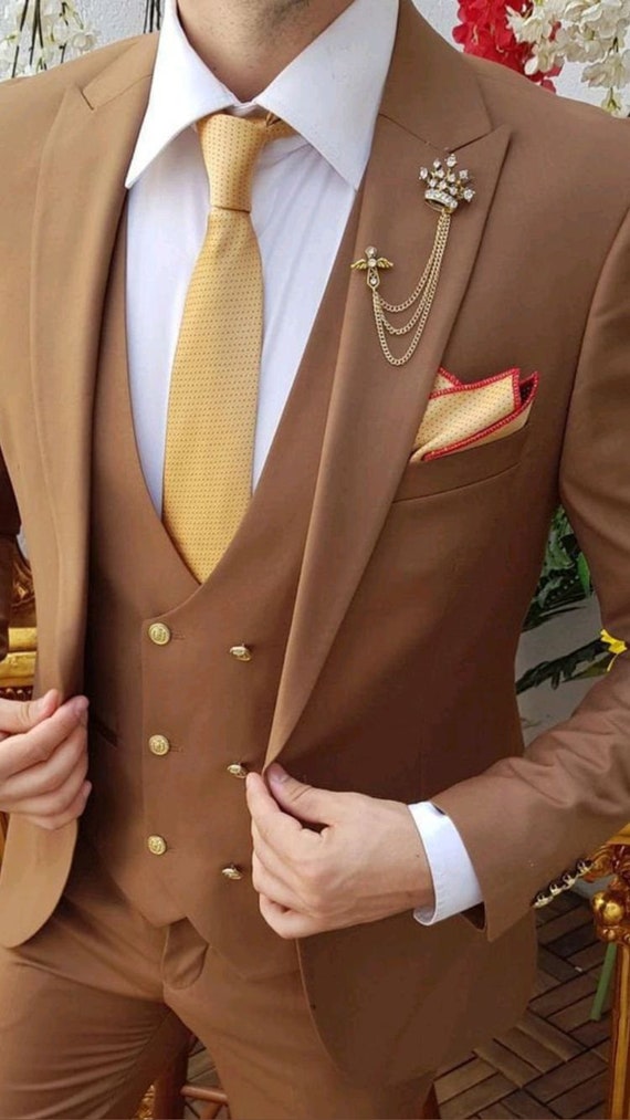 Cream and gold top wedding suits for mens