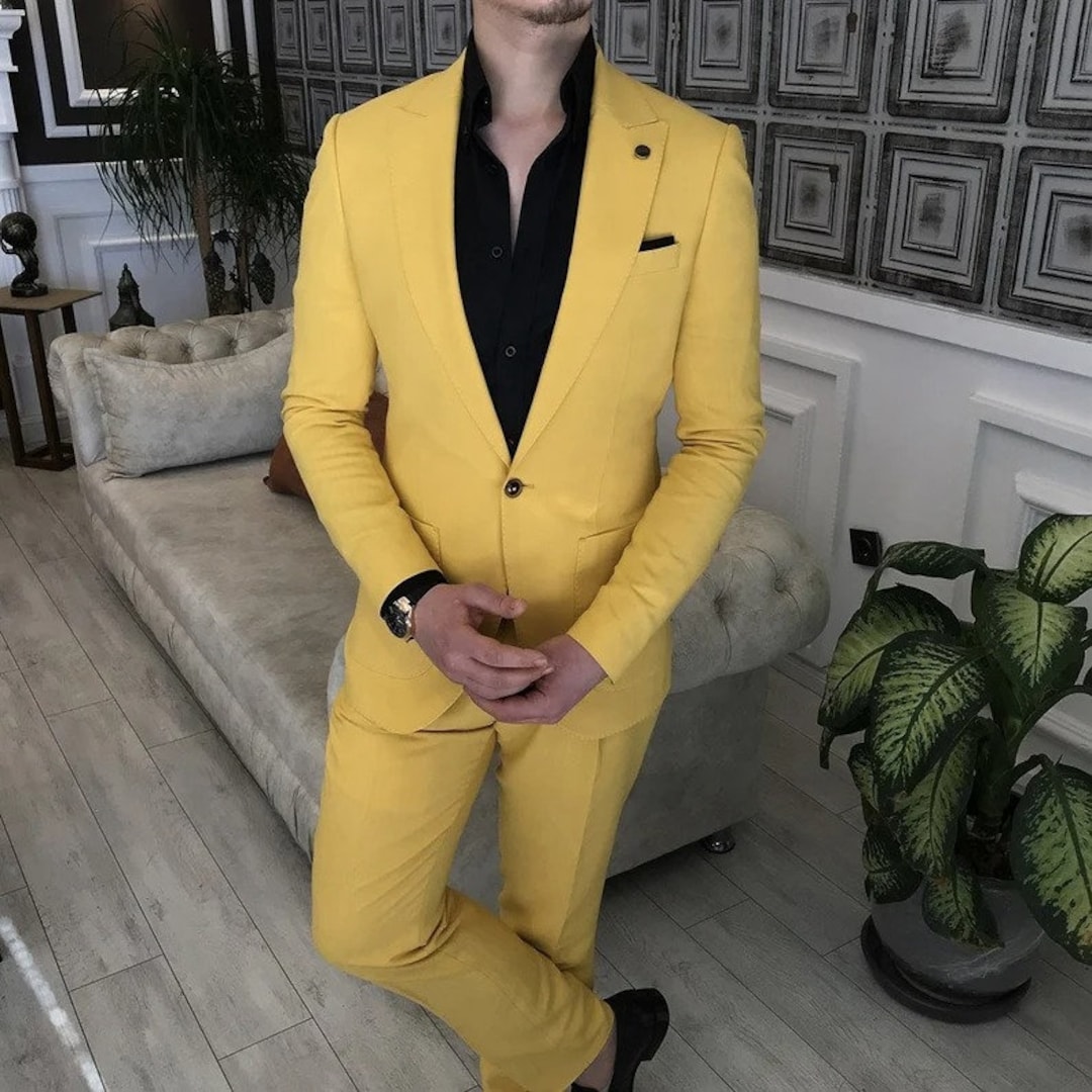 Men Suits Yellow Suits, Men Wedding Suits, Tuxedo Suits Men Prom Suits, Slim Fit Suit, Men