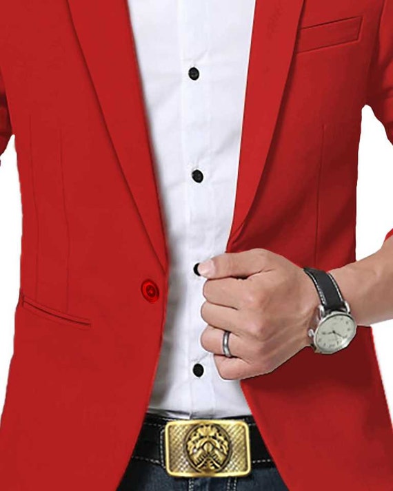 Solid Single Casual Men Full Sleeve Blazer red Slim Fit Elegant