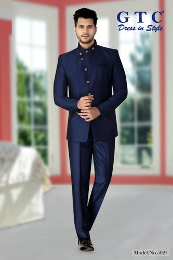 Navy Blue Embroidered Jodhpuri Suit