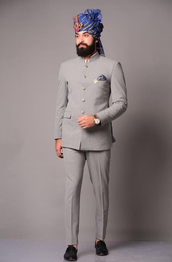 Indian Men s Light Grey Bandhgala Jodhpuri Suit Luxury Formal Fashion 2 Piece Wedding Party Wear Groom Suit Designer Jodhpuri Suit Etsy Canada