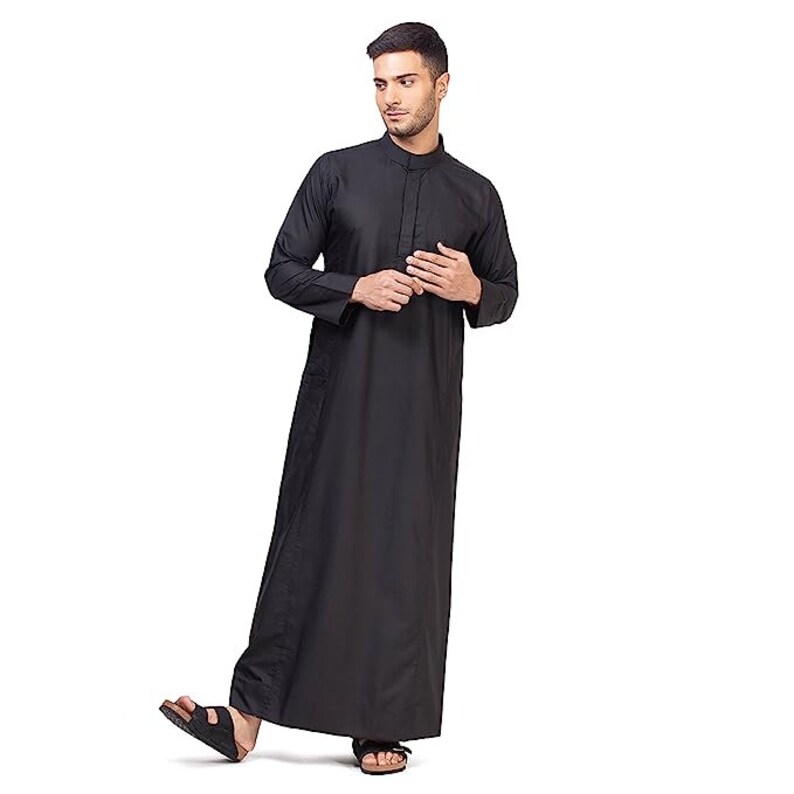 Men's Collar Pocket Jubba Thobe - Formal Long Islamic Gown Thawb